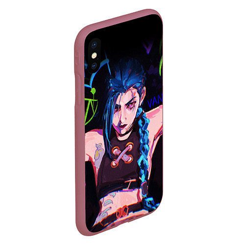 Чехол iPhone XS Max матовый LEAGUE OF LEGENDS JINX NEON АРКЕЙН / 3D-Малиновый – фото 2