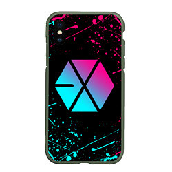 Чехол iPhone XS Max матовый EXO BAND NEON LOGO НЕОНОВЫЕ БРЫЗГИ КРАСОК, цвет: 3D-темно-зеленый