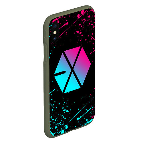 Чехол iPhone XS Max матовый EXO BAND NEON LOGO НЕОНОВЫЕ БРЫЗГИ КРАСОК / 3D-Темно-зеленый – фото 2