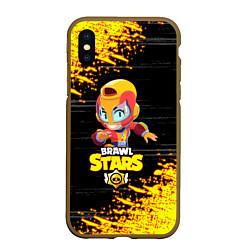 Чехол iPhone XS Max матовый BRAWL STARS MAX НЕОНОВЫЕ ШТРИХИ, цвет: 3D-коричневый