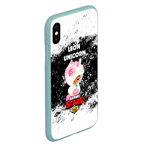 Чехол iPhone XS Max матовый BRAWL STARS LEON UNICORN РОЗОВЫЙ / 3D-Мятный – фото 2