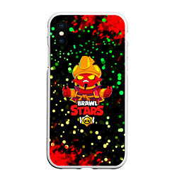 Чехол iPhone XS Max матовый BRAWL STARS EVIL GENE горящий огонь, цвет: 3D-белый