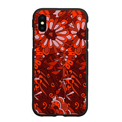 Чехол iPhone XS Max матовый Красные цветы абстракция, цвет: 3D-черный