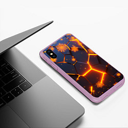 Чехол iPhone XS Max матовый НОВОГОДНИЕ ОГНЕННЫЕ 3D ПЛИТЫ FIRE NEON HEXAGON, цвет: 3D-сиреневый — фото 2