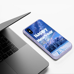 Чехол iPhone XS Max матовый Космическая Зима Надпись Новый Год, цвет: 3D-светло-сиреневый — фото 2