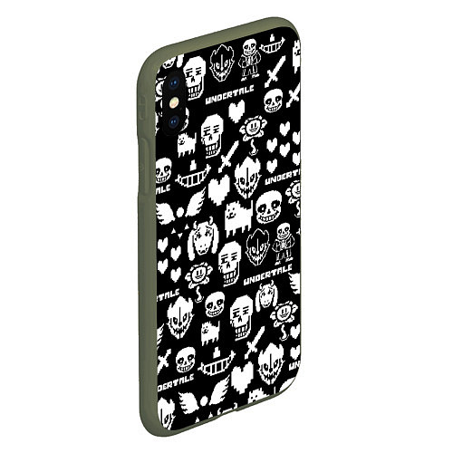 Чехол iPhone XS Max матовый UNDERTALE PATTERN БЕЛЫЙ / 3D-Темно-зеленый – фото 2
