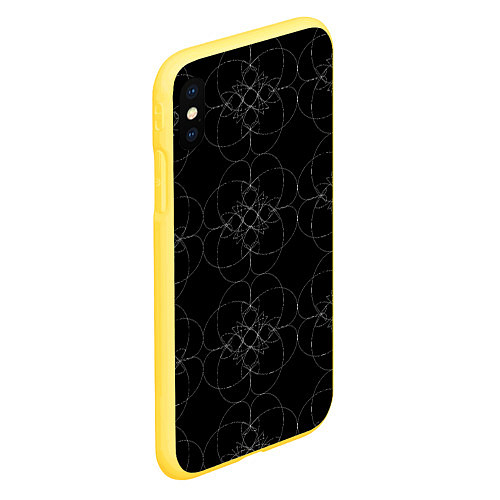 Чехол iPhone XS Max матовый Цветочный орнамент белый на черном / 3D-Желтый – фото 2