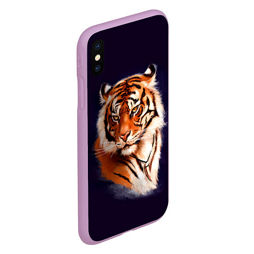 Чехол iPhone XS Max матовый Грозный Тигр Символ 2022 Года Tiger Beast / 3D-Сиреневый – фото 2