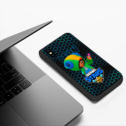 Чехол iPhone XS Max матовый Леон BRAWL STARS соты, цвет: 3D-черный — фото 2