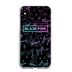 Чехол iPhone XS Max матовый NEON BLACKPINK АВТОГРАФЫ, цвет: 3D-белый