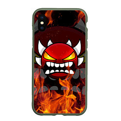 Чехол iPhone XS Max матовый GEOMETRY DASH DEMON FIRE SMILE, цвет: 3D-темно-зеленый