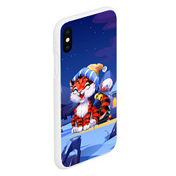 Чехол iPhone XS Max матовый Праздничный тигренок 2022 Новогодний, цвет: 3D-белый — фото 2