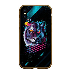 Чехол iPhone XS Max матовый Разноцветный тигр, цвет: 3D-коричневый