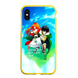 Чехол iPhone XS Max матовый The Rising of the Shield Hero - Наофуми и Рафталия, цвет: 3D-желтый