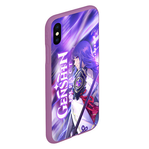 Чехол iPhone XS Max матовый SHOGUN RAIDEN KATANA NEON, GENSHIN IMPACT / 3D-Фиолетовый – фото 2