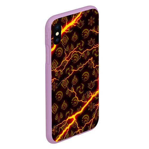 Чехол iPhone XS Max матовый ОГНЕННЫЕ МОЛНИИ ГЕНШИН ИМПАКТ ОГОНЬ / 3D-Сиреневый – фото 2