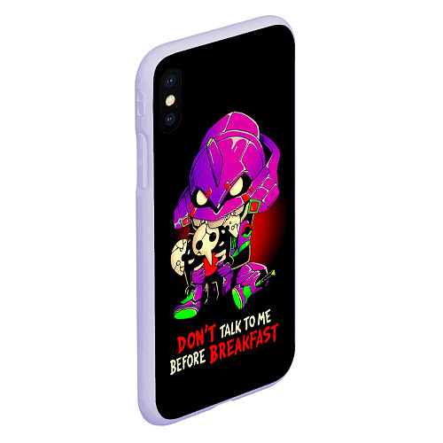 Чехол iPhone XS Max матовый DONT TALK TO ME BEFORE BREAKFAST - Evangelion / 3D-Светло-сиреневый – фото 2