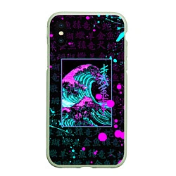 Чехол iPhone XS Max матовый НЕОНОВЫЕ ВОЛНЫ НЕОН ЯПОНИЯ КАНАГАВА, цвет: 3D-салатовый