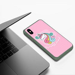 Чехол iPhone XS Max матовый Unicorns are real, цвет: 3D-темно-зеленый — фото 2