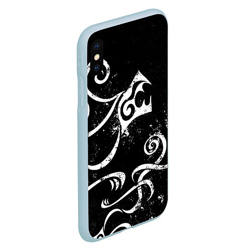 Чехол iPhone XS Max матовый ТАТУИРОВКА ДРАКЕНА WHITE AND BLACK / 3D-Голубой – фото 2