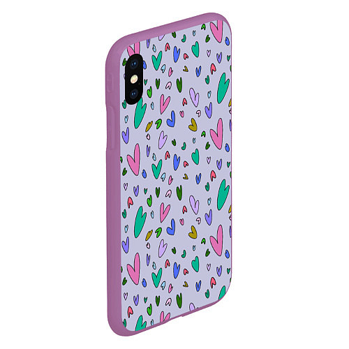Чехол iPhone XS Max матовый Сиреневые сердечки / 3D-Фиолетовый – фото 2