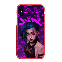 Чехол iPhone XS Max матовый League Of Legends ARCANE JINX НЕОН, цвет: 3D-красный