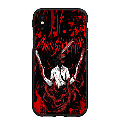 Чехол iPhone XS Max матовый Человек бензопила в крови Chainsaw Man