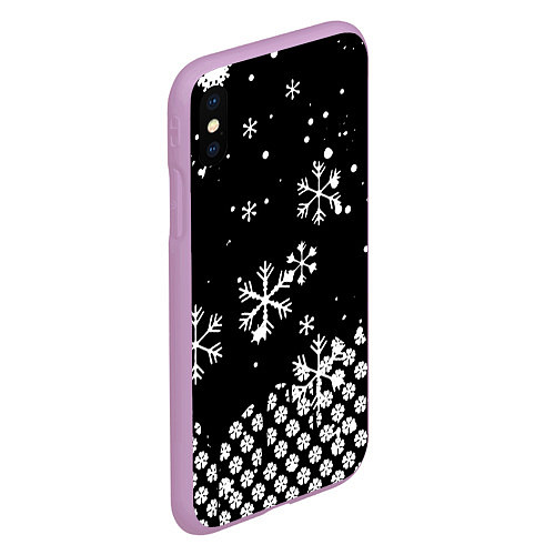 Чехол iPhone XS Max матовый Чёрный клевер снежинки / 3D-Сиреневый – фото 2