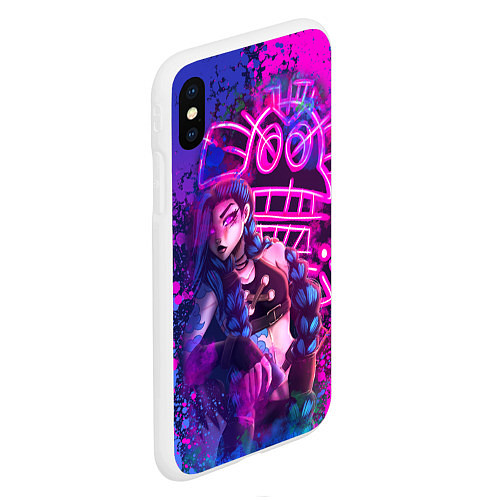 Чехол iPhone XS Max матовый League Of Legends Arcane ДЖИНКС НЕОНОВАЯ КРАСКА / 3D-Белый – фото 2