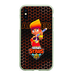 Чехол iPhone XS Max матовый Амбер BRAWL STARS соты, цвет: 3D-салатовый