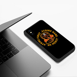 Чехол iPhone XS Max матовый Cobra Kai - Strike first, strike hard, no mercy!, цвет: 3D-черный — фото 2