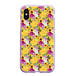Чехол iPhone XS Max матовый Подсолнухи и цветы, цвет: 3D-сиреневый