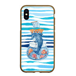 Чехол iPhone XS Max матовый Дельфин Море, цвет: 3D-коричневый