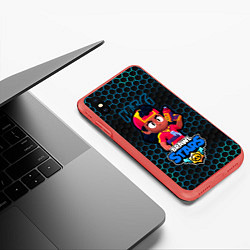 Чехол iPhone XS Max матовый Мэг BRAWL STARS соты, цвет: 3D-красный — фото 2