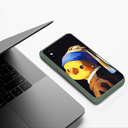 Чехол iPhone XS Max матовый ПОПУГАЙ С жемчужной Сережкой, цвет: 3D-темно-зеленый — фото 2