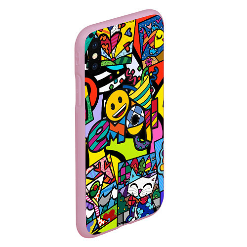 Чехол iPhone XS Max матовый Romero Britto - emoji / 3D-Розовый – фото 2