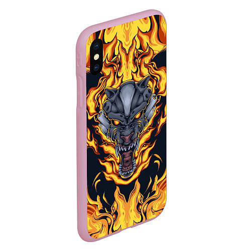 Чехол iPhone XS Max матовый Маска тигра в огне / 3D-Розовый – фото 2