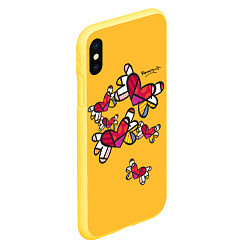 Чехол iPhone XS Max матовый Romero Britto - flying hearts, цвет: 3D-желтый — фото 2
