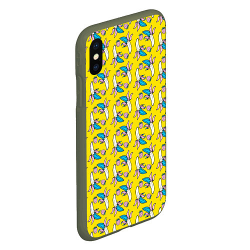 Чехол iPhone XS Max матовый Летний узор Забавные бананчики / 3D-Темно-зеленый – фото 2