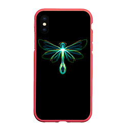 Чехол iPhone XS Max матовый Неоновая стрекоза, цвет: 3D-красный