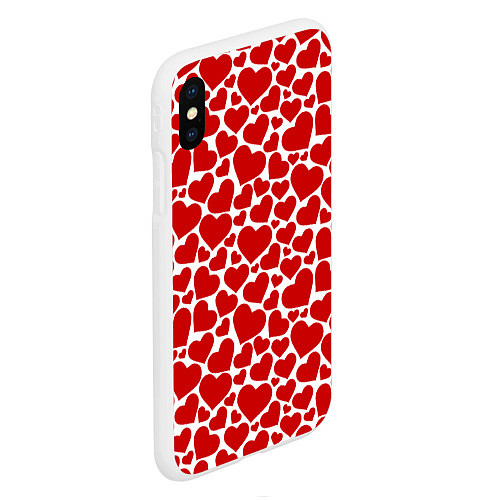 Чехол iPhone XS Max матовый Красные Сердечки LOVE / 3D-Белый – фото 2