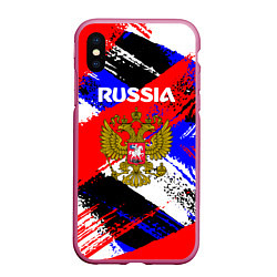 Чехол iPhone XS Max матовый Russia Геометрия патриотизм, цвет: 3D-малиновый