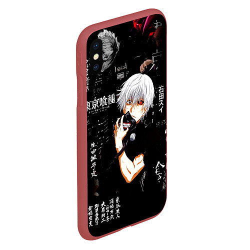 Чехол iPhone XS Max матовый Токийский Гуль на фоне Иероглифов Tokyo Ghoul / 3D-Красный – фото 2