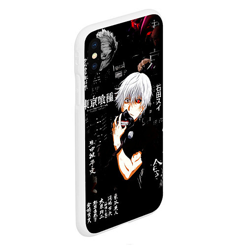 Чехол iPhone XS Max матовый Токийский Гуль на фоне Иероглифов Tokyo Ghoul / 3D-Белый – фото 2