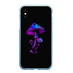 Чехол iPhone XS Max матовый Неоновый гриб, цвет: 3D-голубой