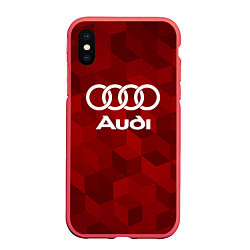 Чехол iPhone XS Max матовый Ауди, Audi Красный фон, цвет: 3D-красный