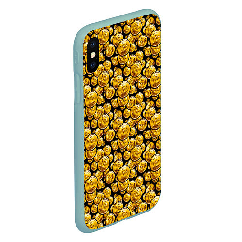 Чехол iPhone XS Max матовый Золотые Монеты Bitcoin / 3D-Мятный – фото 2