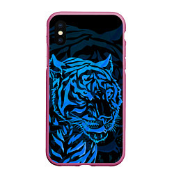 Чехол iPhone XS Max матовый Голубой тигр Blue