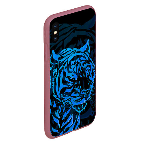 Чехол iPhone XS Max матовый Голубой тигр Blue / 3D-Малиновый – фото 2