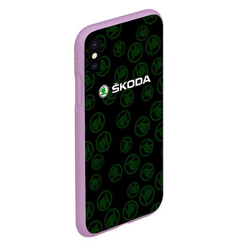 Чехол iPhone XS Max матовый Skoda паттерн логотипов / 3D-Сиреневый – фото 2